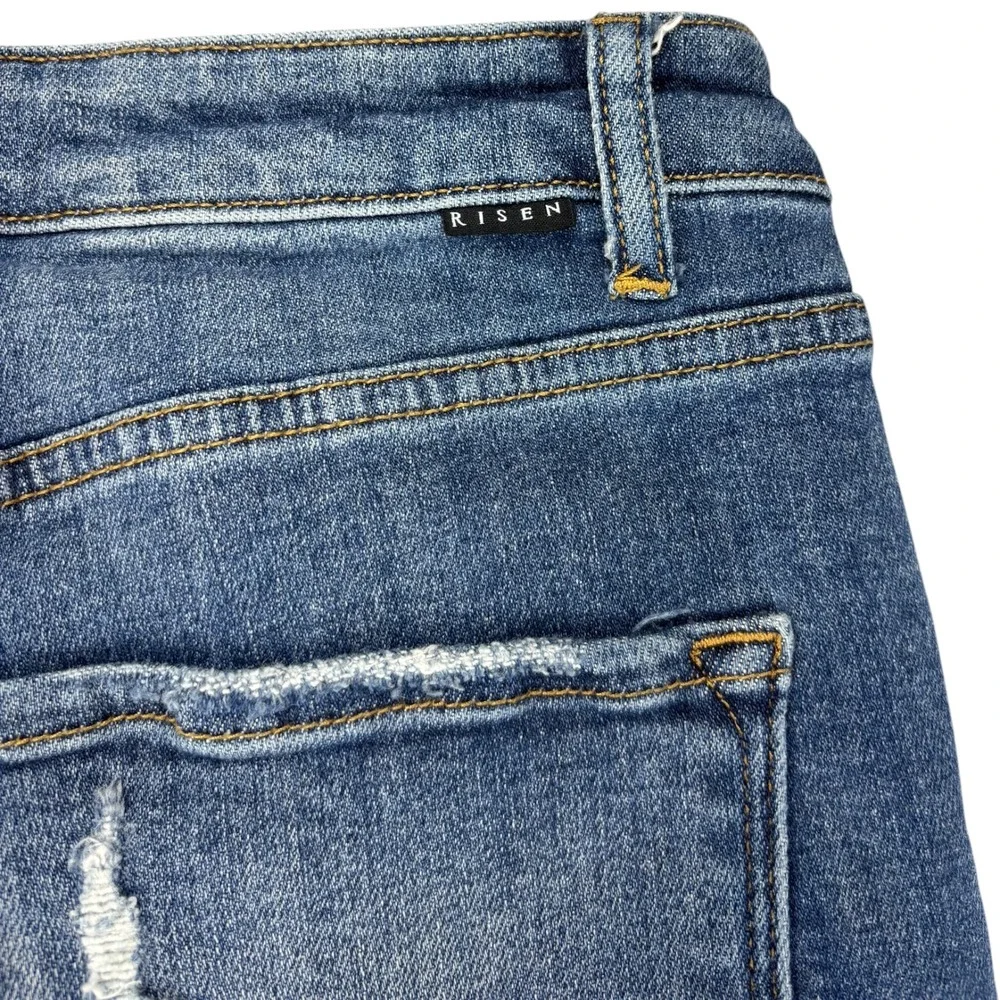 Risen Jeans Women 11/30 High Rise Distressed Skinny Ankle Raw Hem Stretch Blue